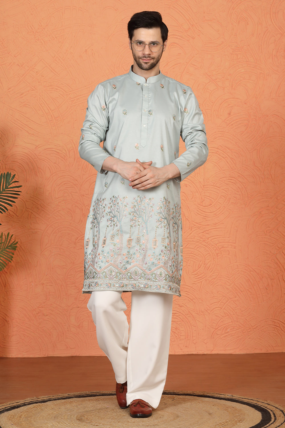 Upwan Utsav Embroidered Kurta with Loose Fit Parallel Pants