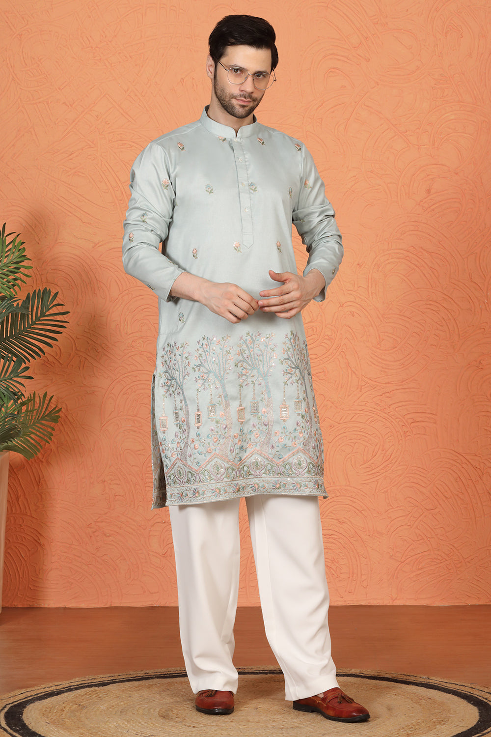 Upwan Utsav Embroidered Kurta with Loose Fit Parallel Pants
