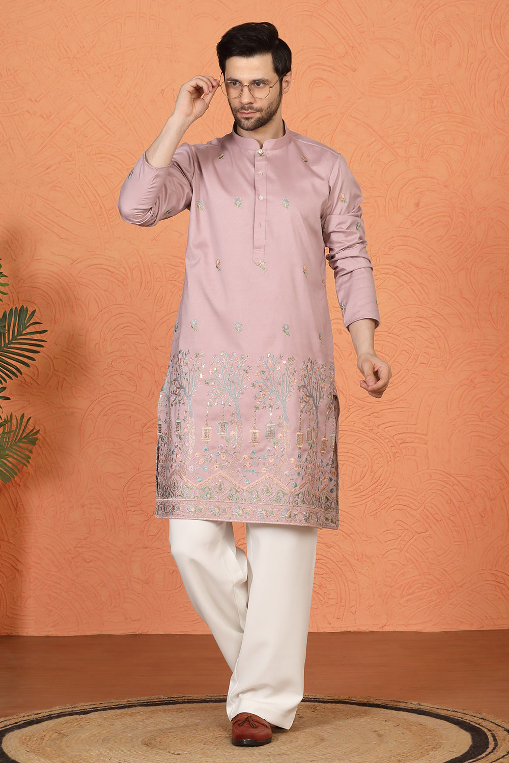 Upwan Utsav Embroidered Kurta with Loose Fit Parallel Pants