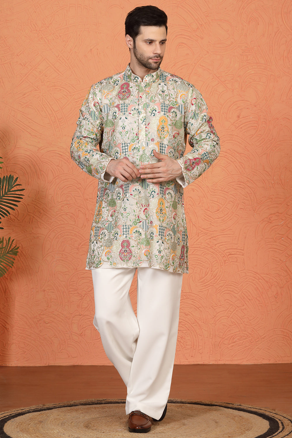 Utsav Embroidered Kurta with Loose Fit Back Elastic Parallel Pants