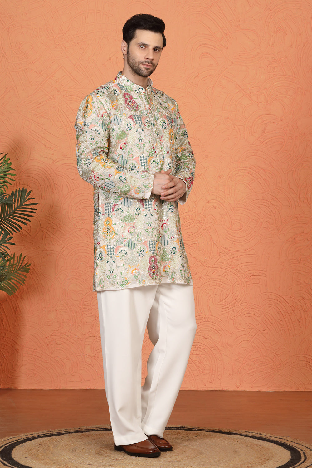 Utsav Embroidered Kurta with Loose Fit Back Elastic Parallel Pants