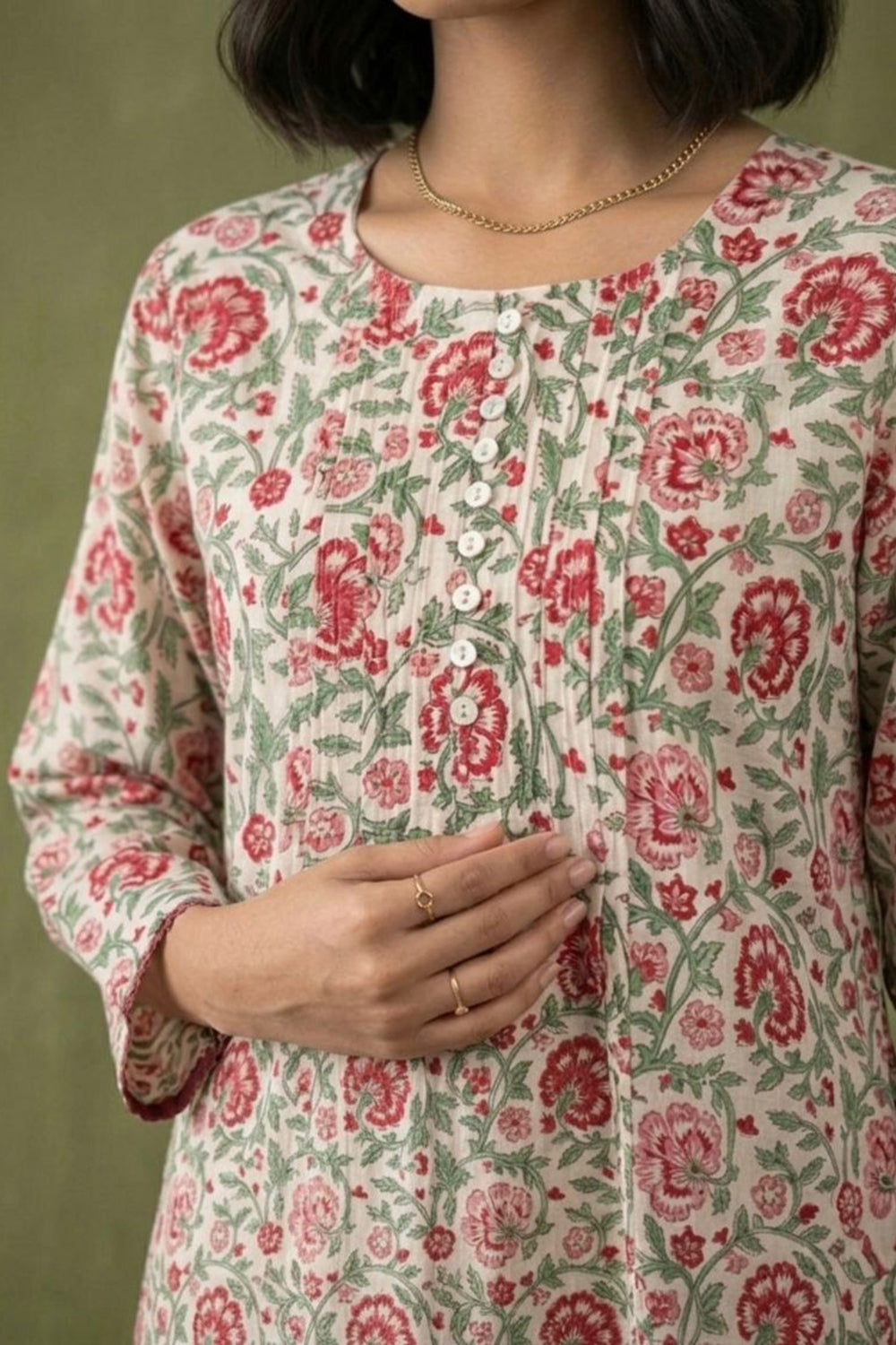 White allover block printed kurta paired with strips pants along with shaded duppata