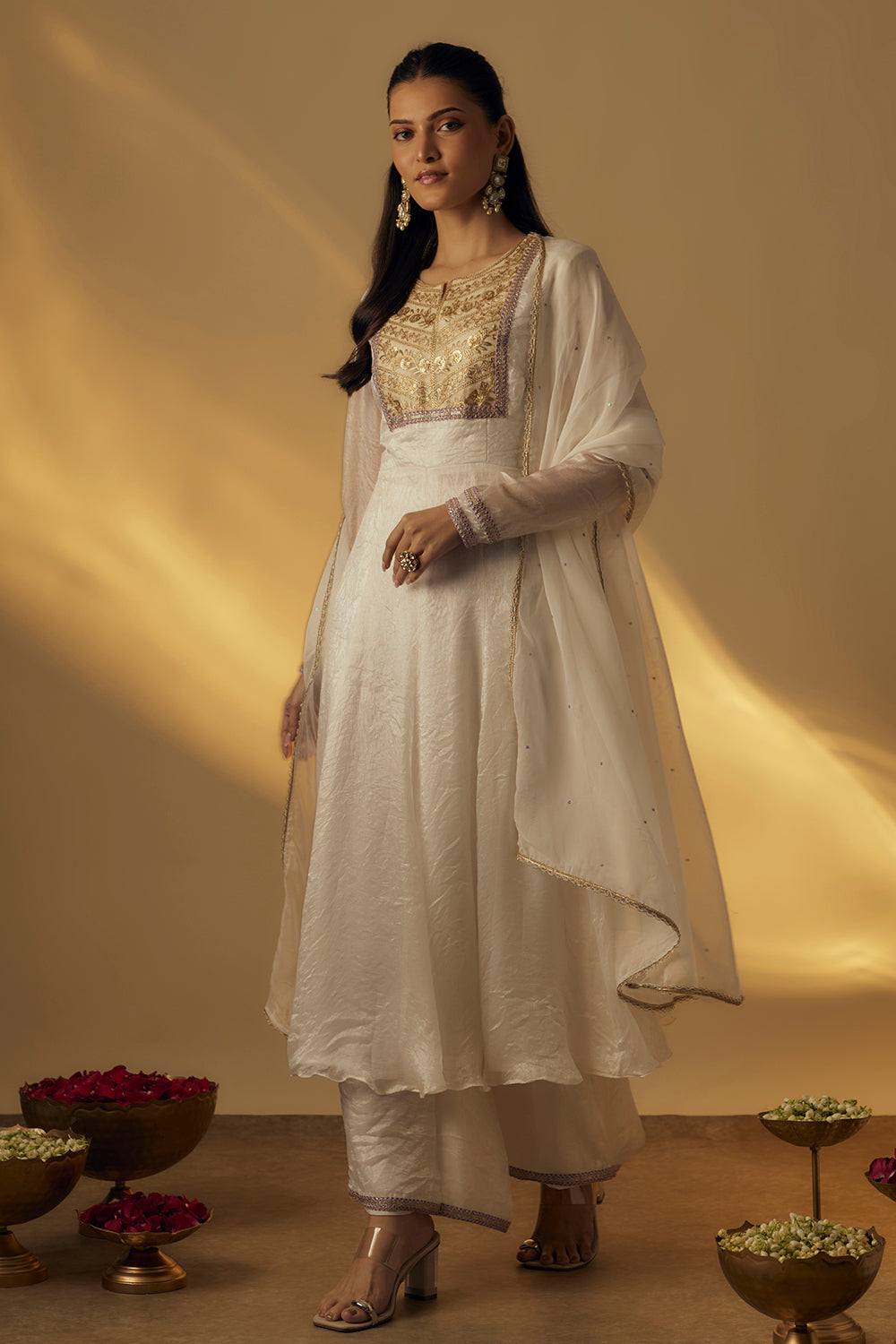 White Anarkali Set