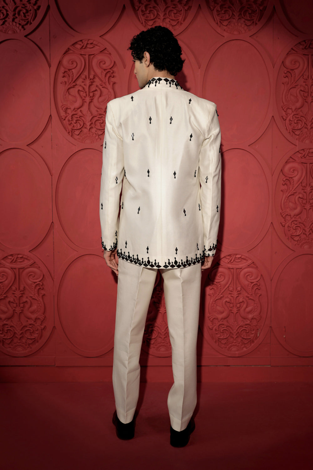 White and Black Mirror Work Jacket Set