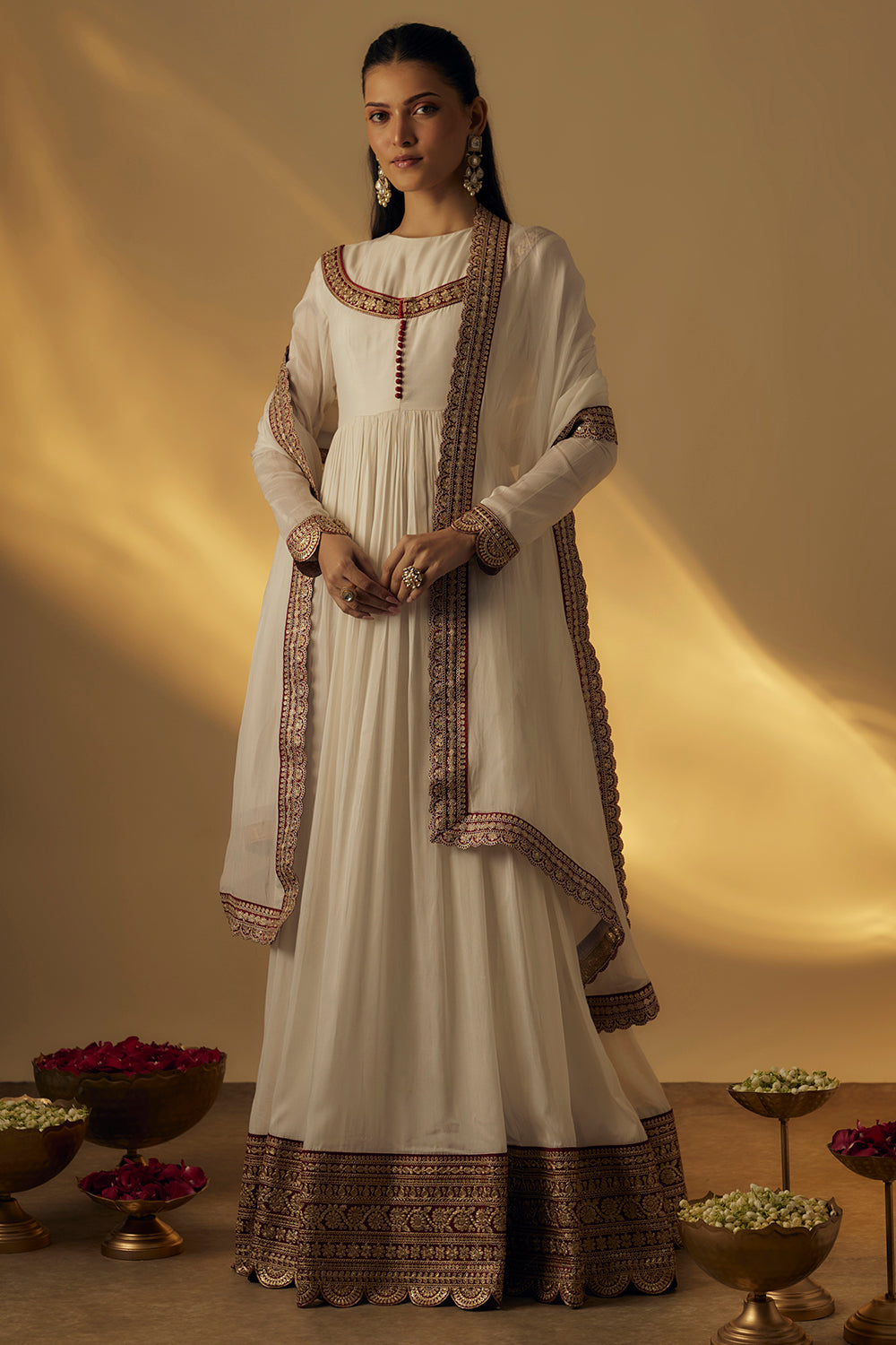 White Floor Length Anarkali Set