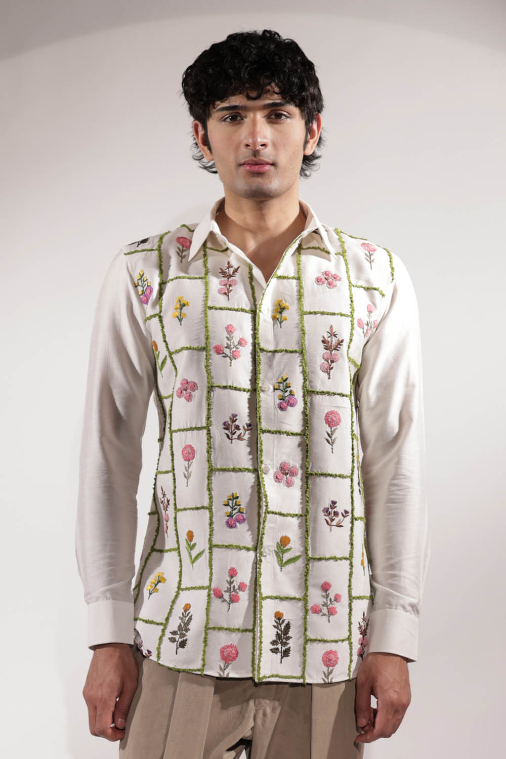White Floral Embroidered Shirt