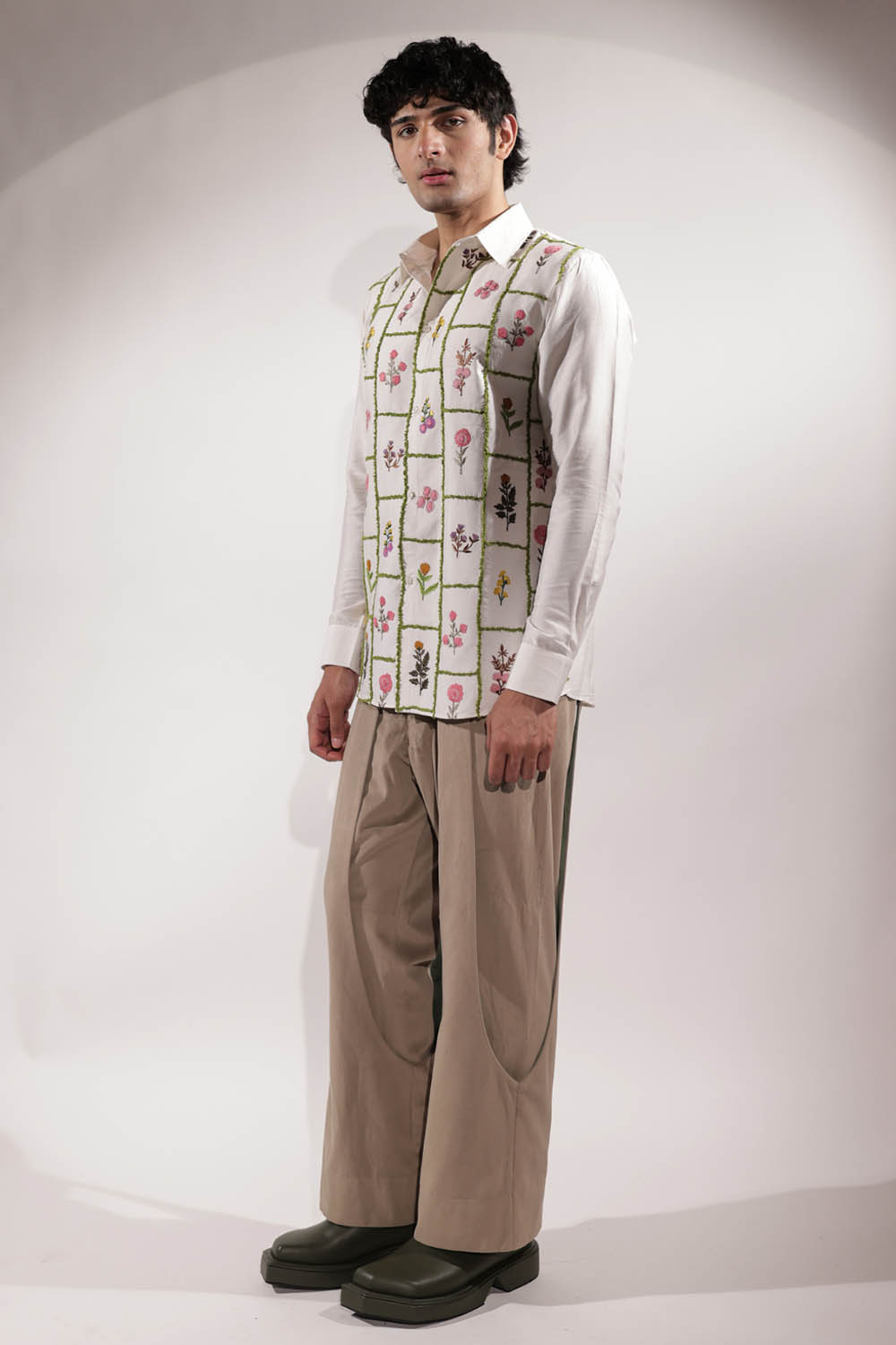 White Floral Embroidered Shirt