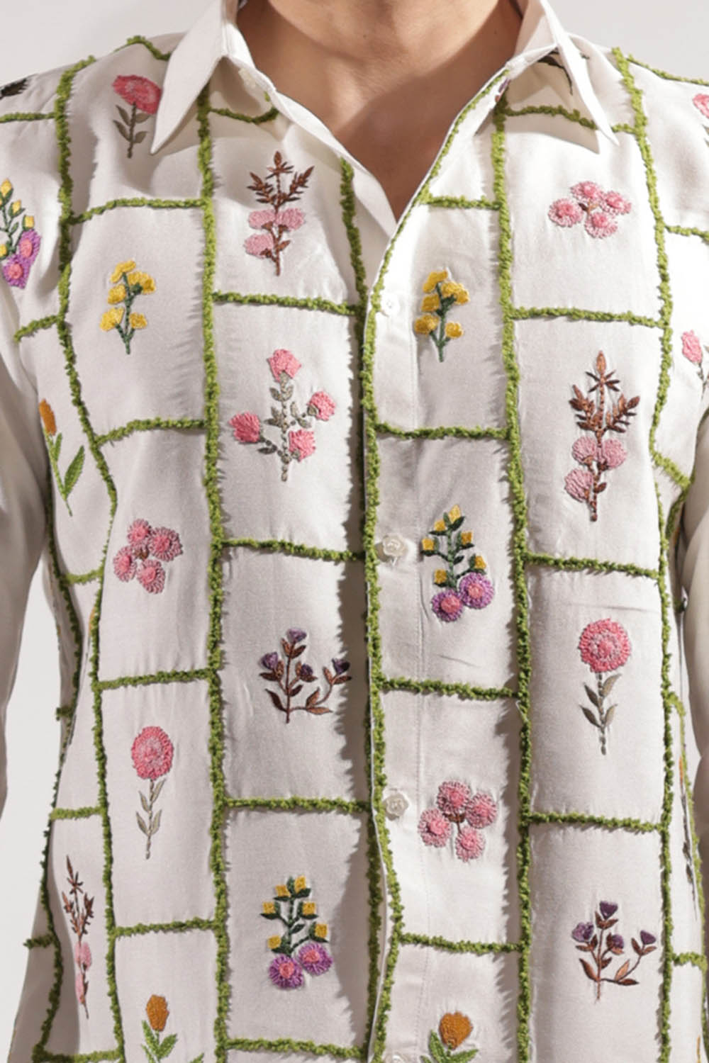 White Floral Embroidered Shirt