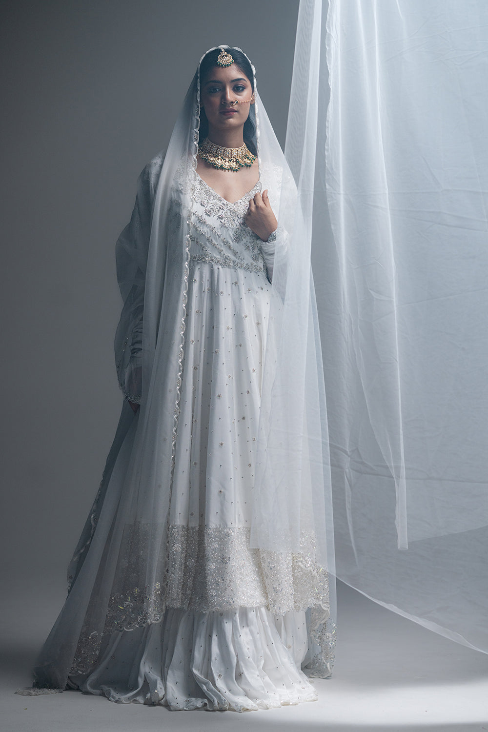 White Habutai Silk Angrakha Lehenga Set