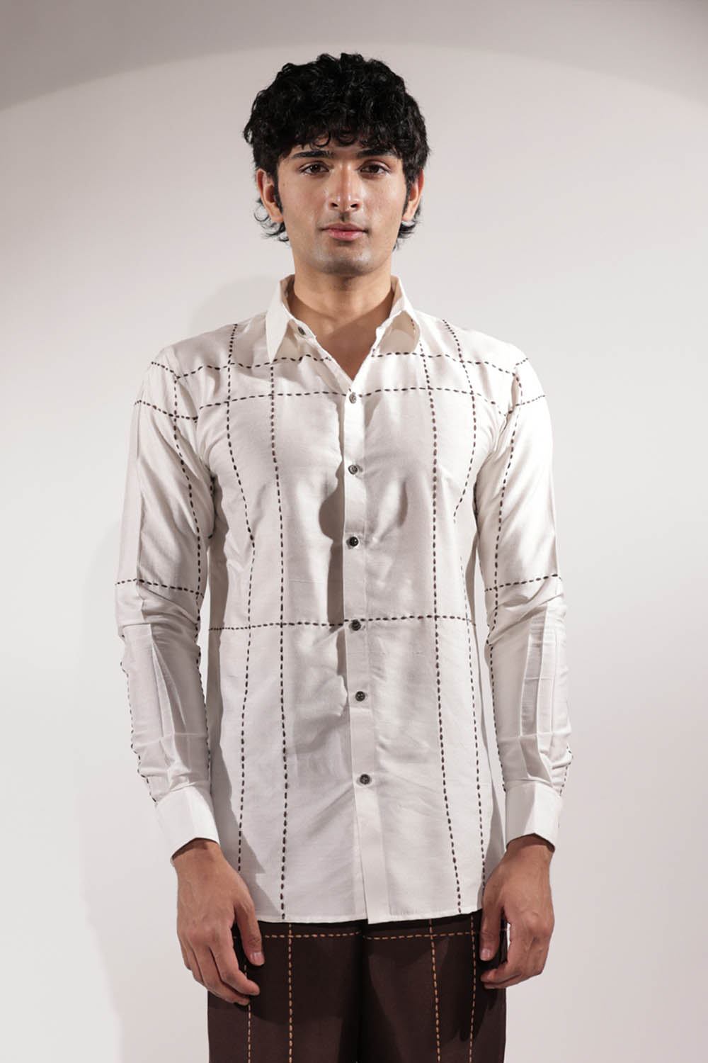 White Kantha Embroidered Shirt
