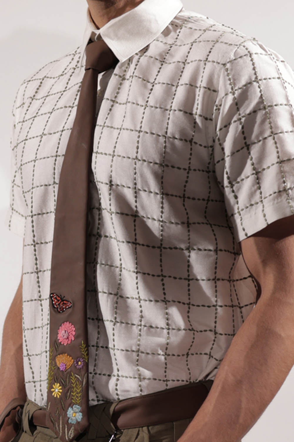 White Kantha Embroidered Shirt