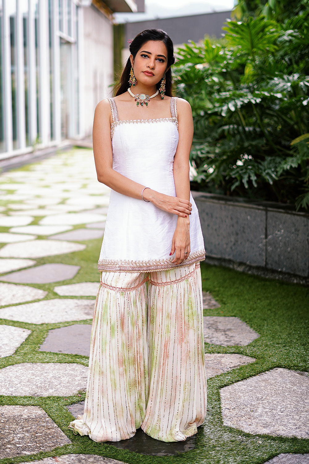 White Kurta Sharara Set