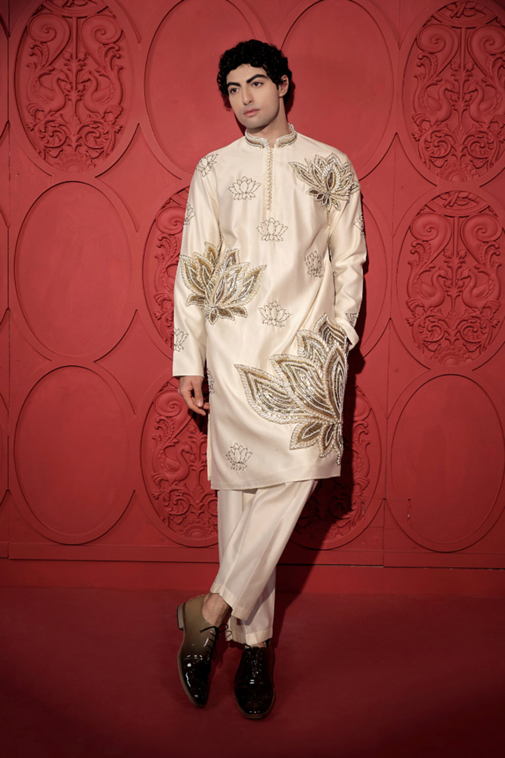 White Lotus Embroidered Kurta Set