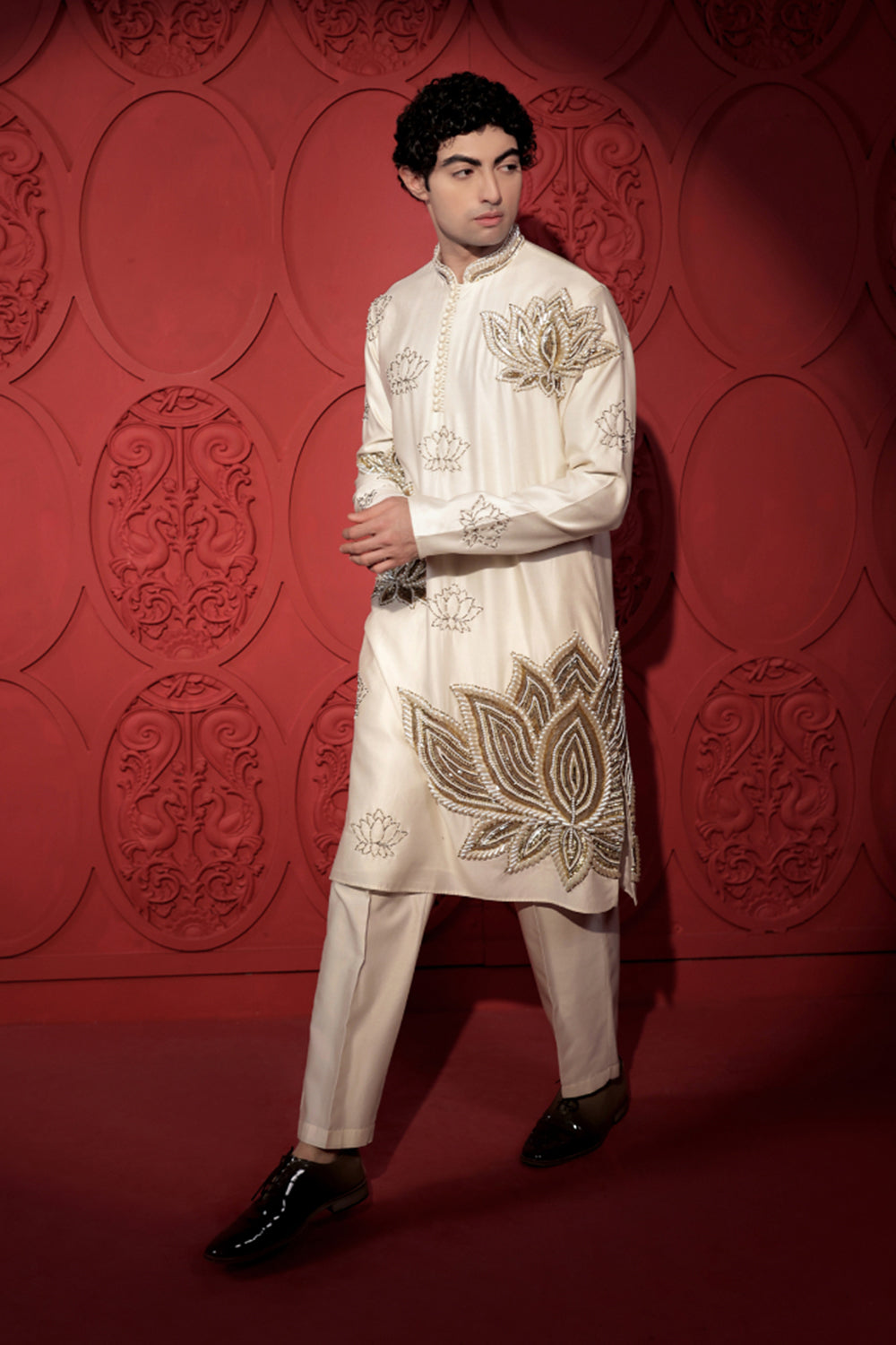 White Lotus Embroidered Kurta Set
