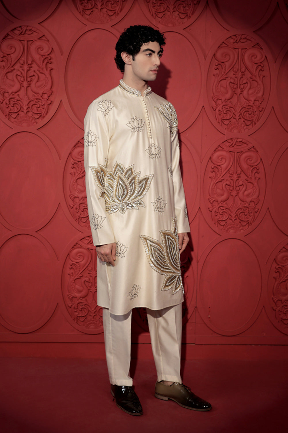 White Lotus Embroidered Kurta Set