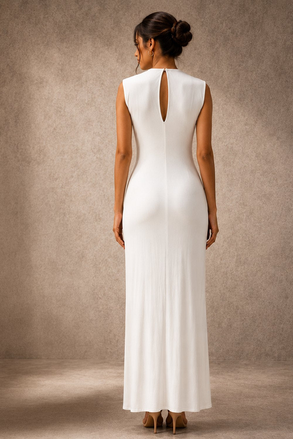 White Sleeveless Draped Maxi Dress
