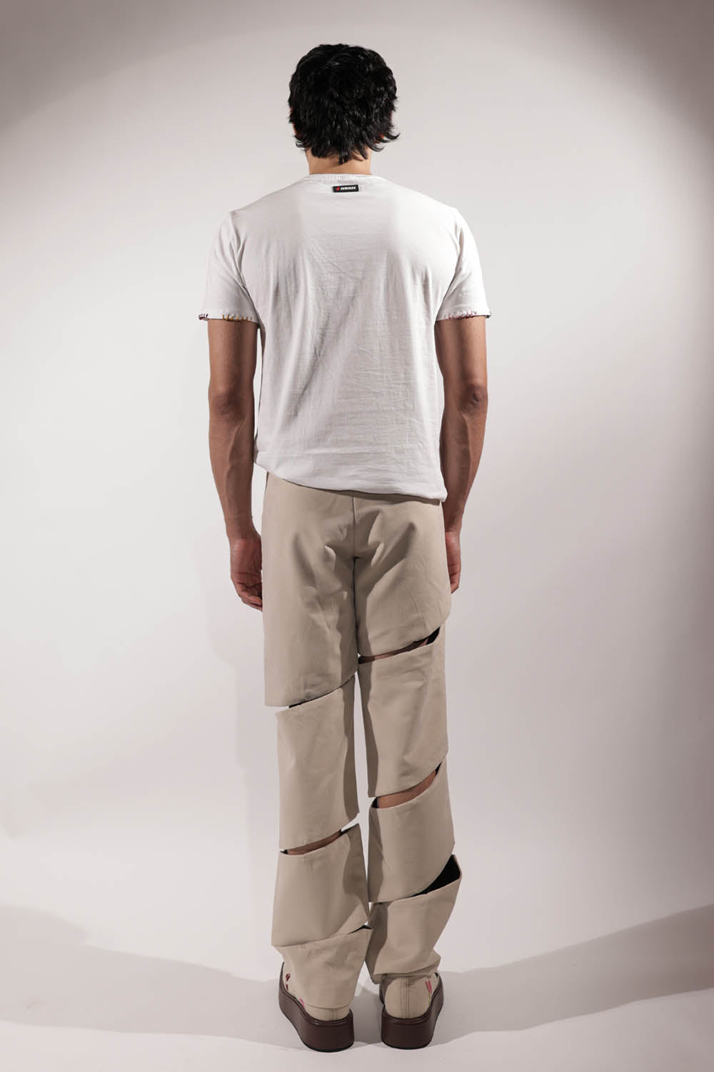 White T-shirt with Stamp-inspired Floral Embroidery