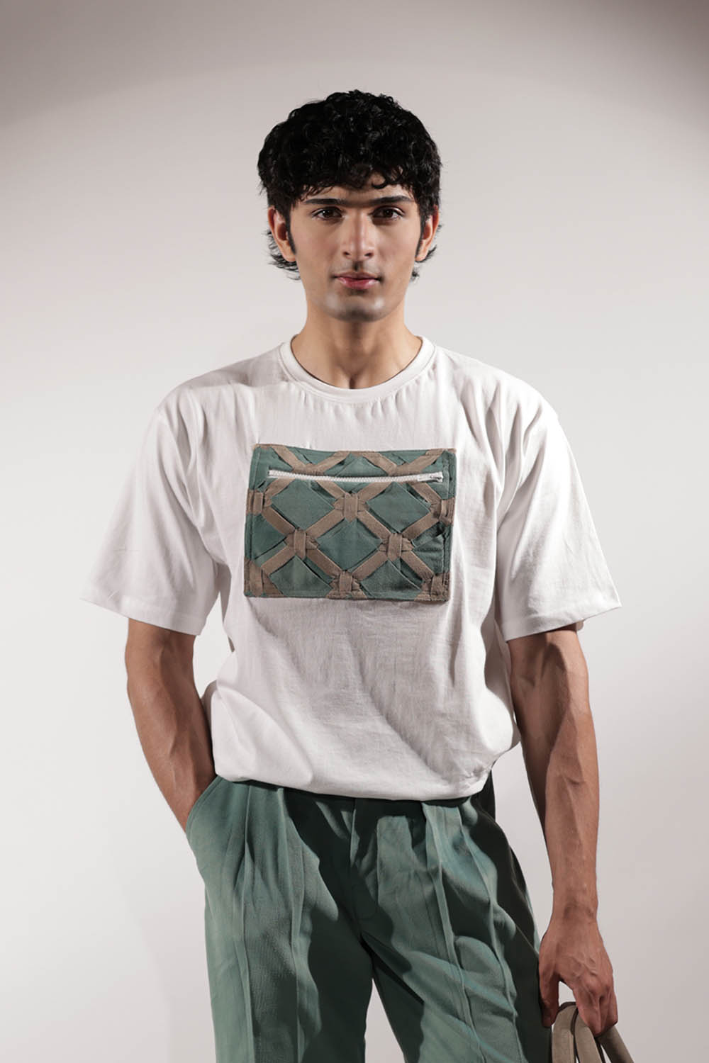 White Woven Pocket T-shirt
