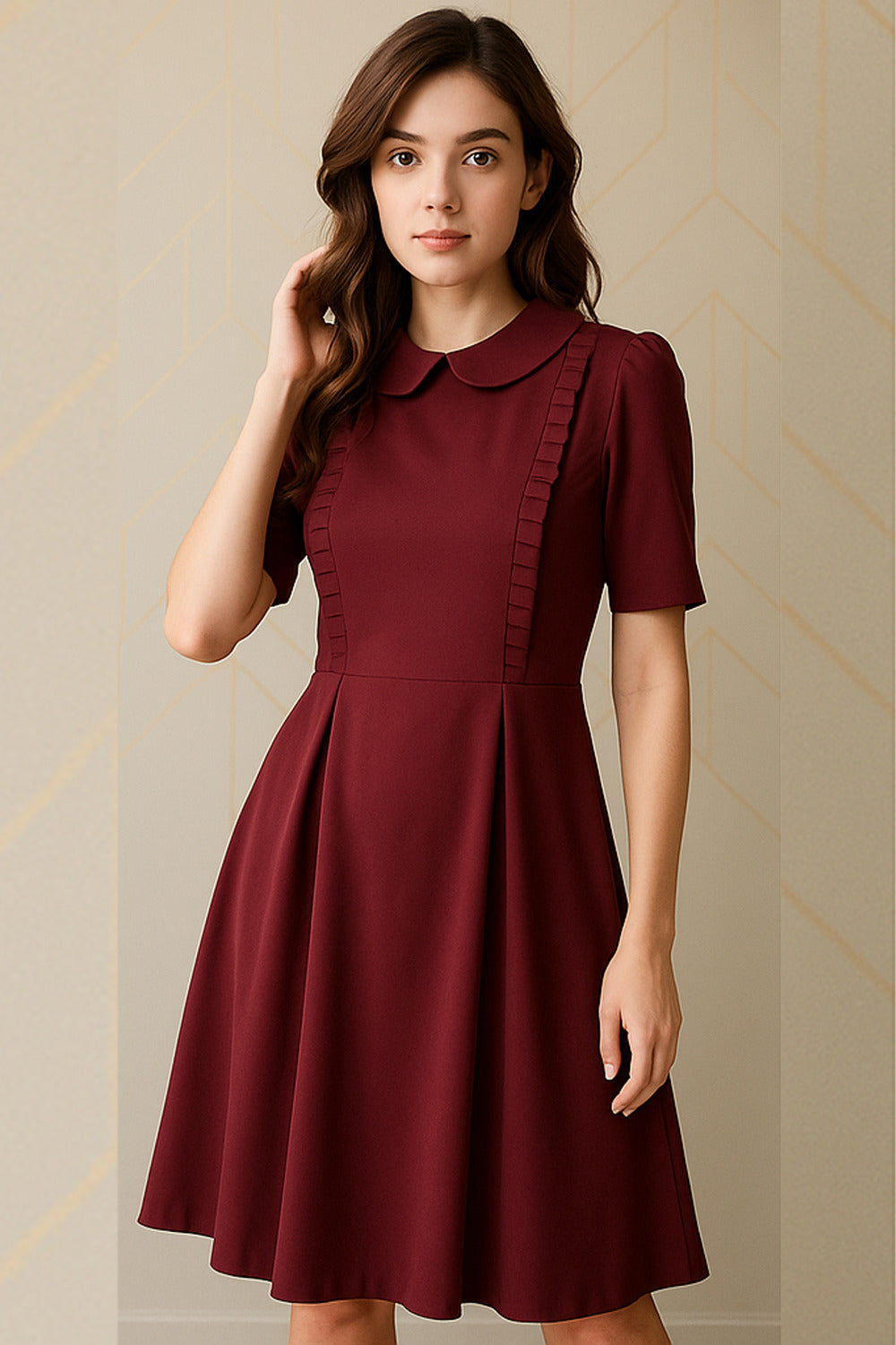 Wine A- Line plated dress
