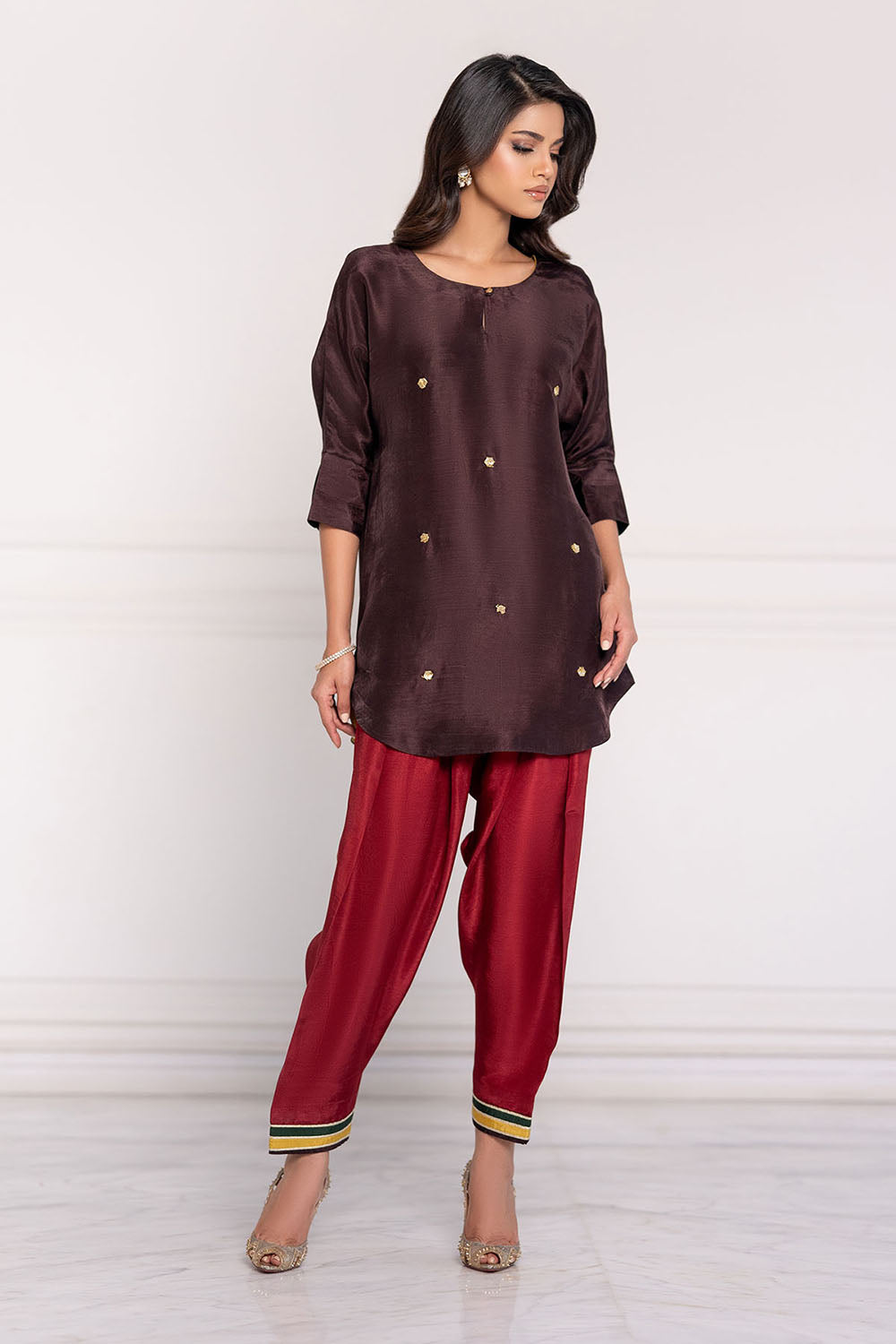 Wine Solid Gajji Silk Co-Ord Set