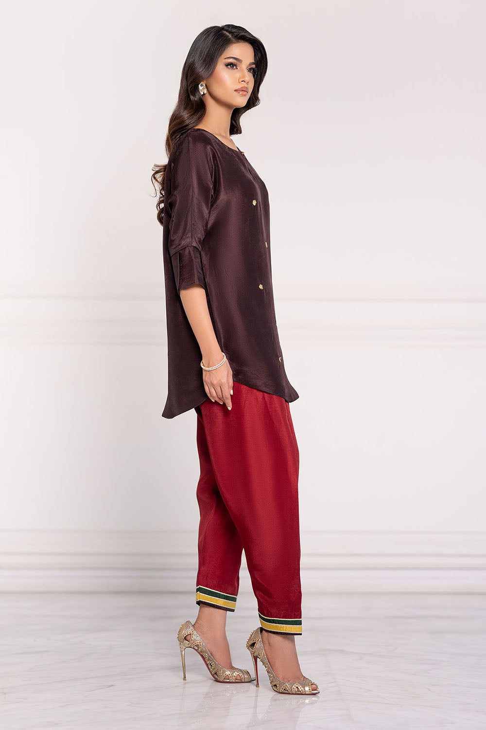 Wine Solid Gajji Silk Co-Ord Set