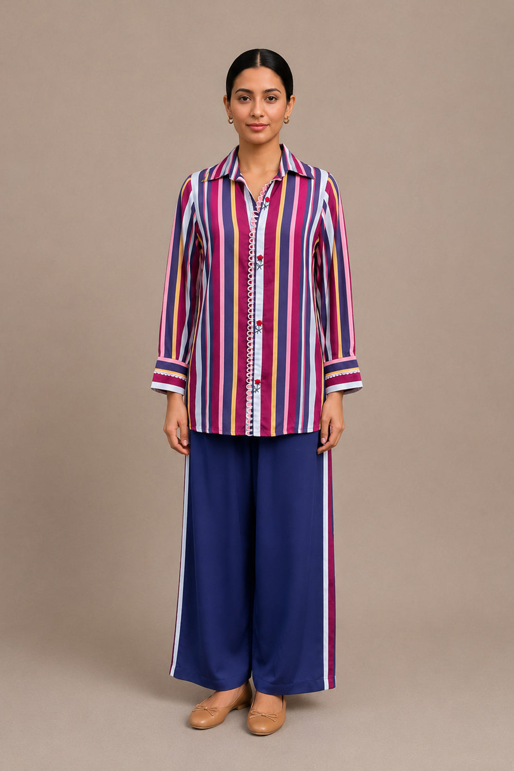 Women's Striped Shirt Co-Ord Set
