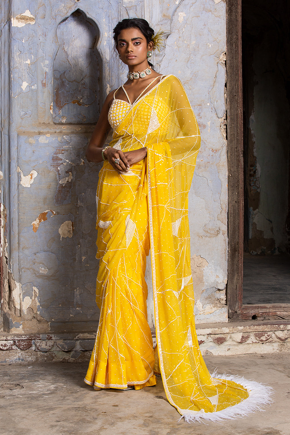 Yellow Chiffon Saree