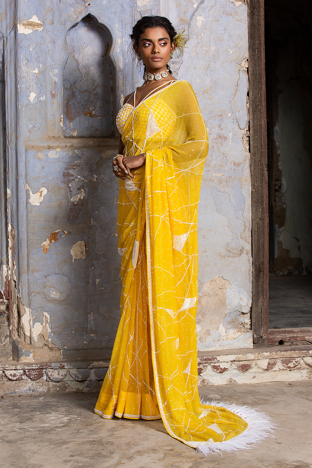 Yellow Chiffon Saree