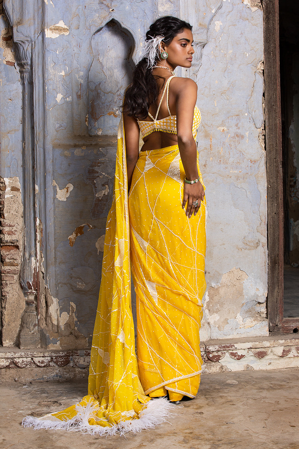 Yellow Chiffon Saree