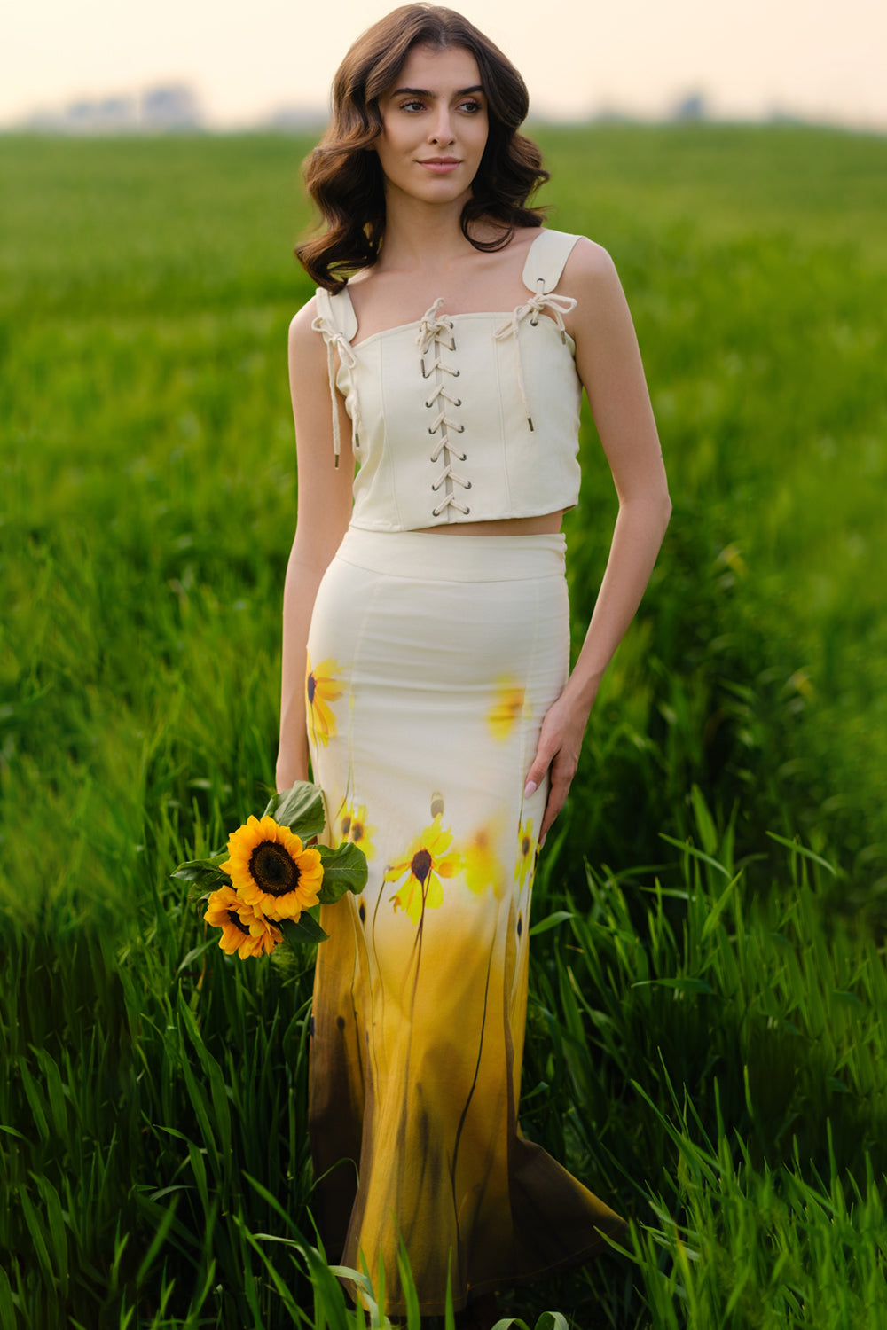 Yellow Meadow Corset Crop Top