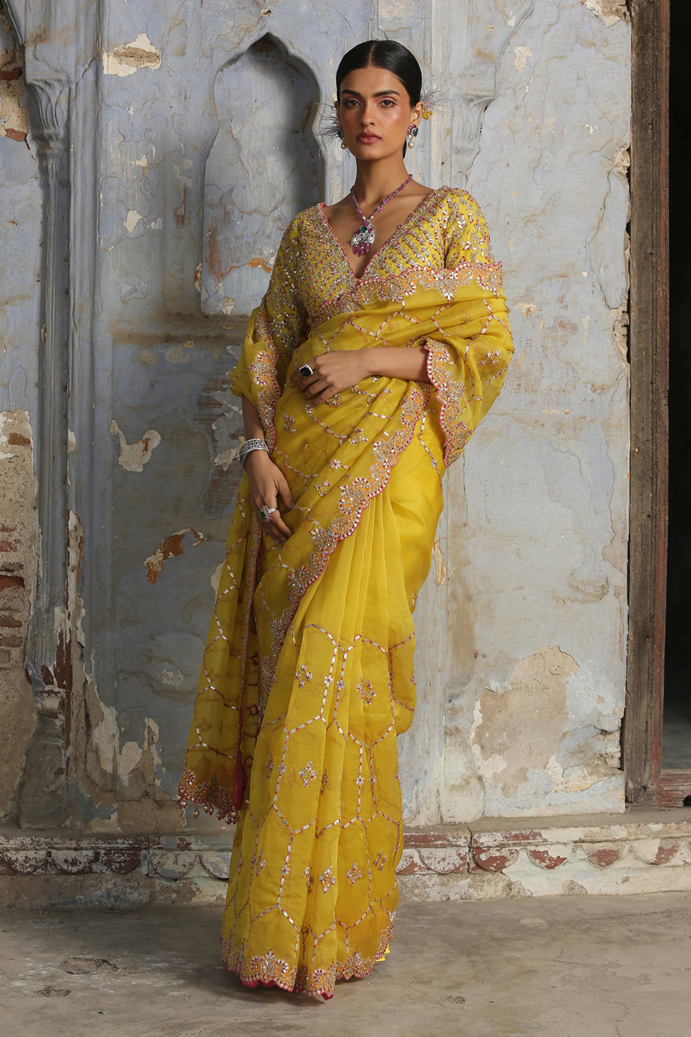 Yellow Organza Saree