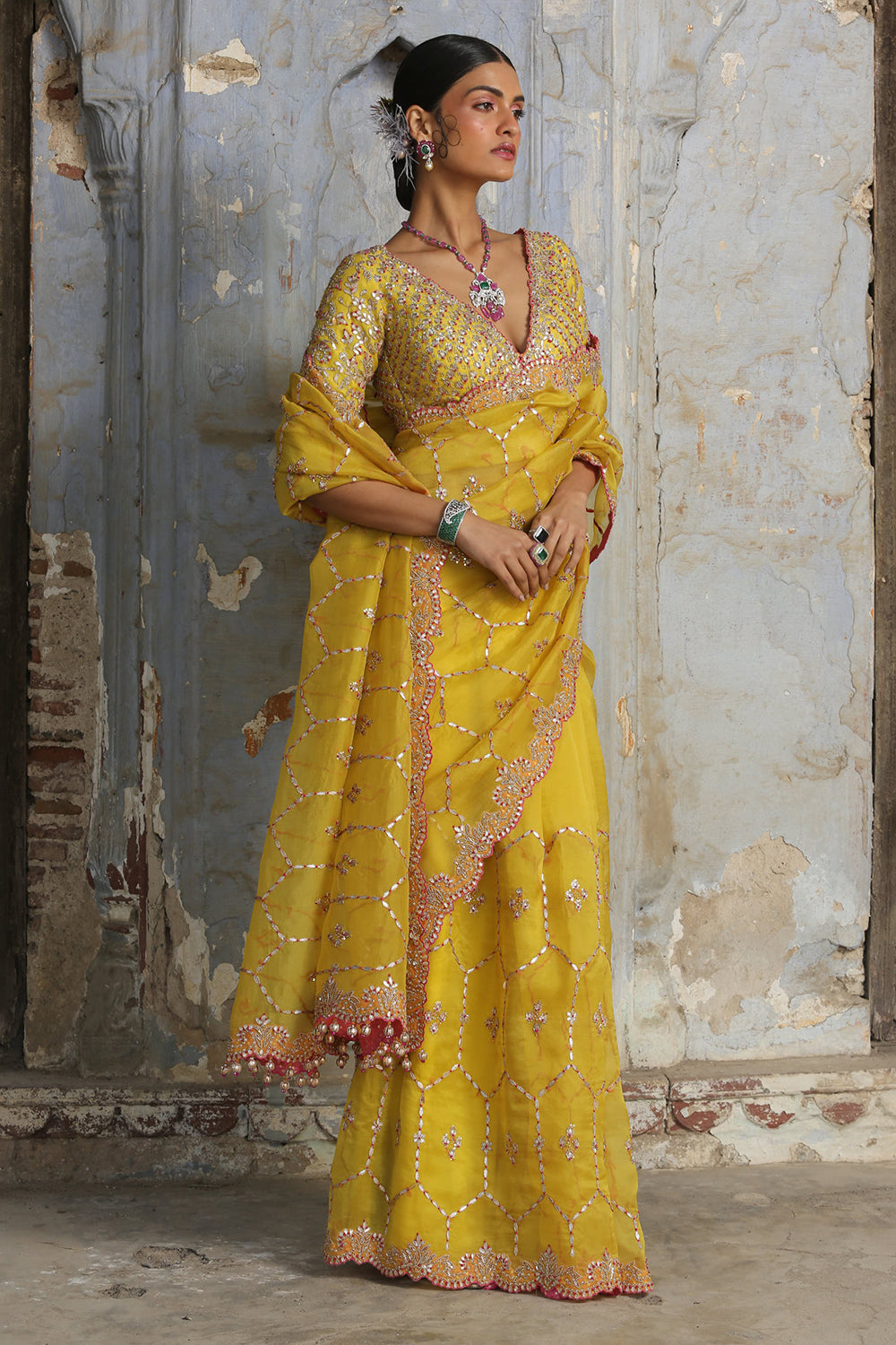 Yellow Organza Saree