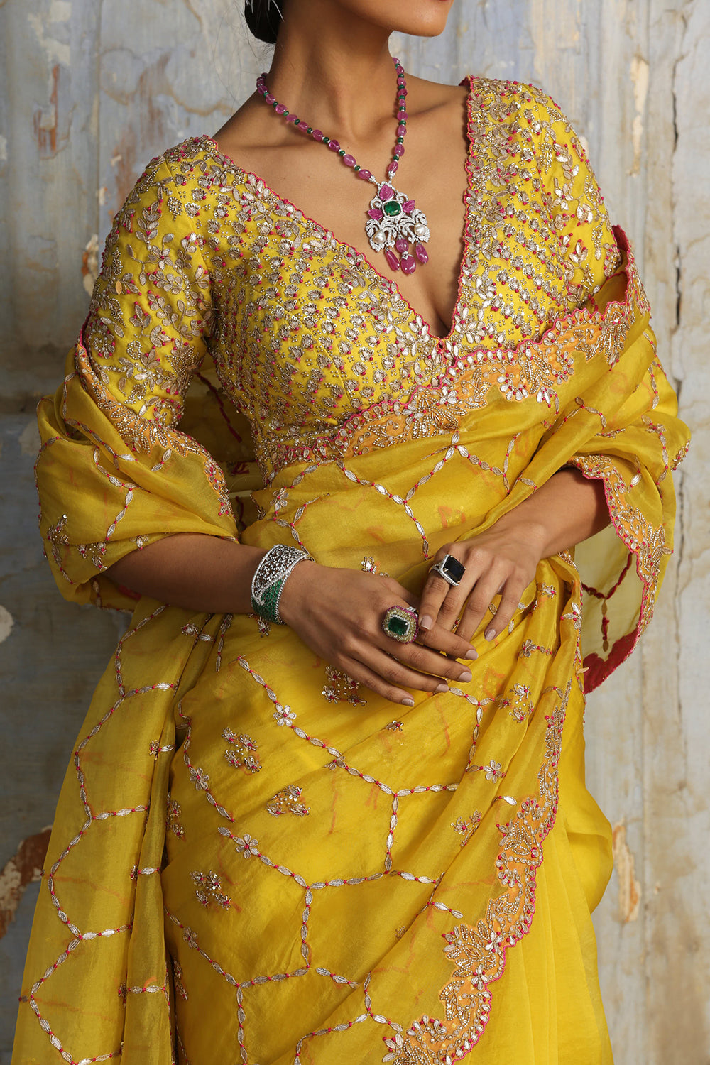 Yellow Organza Saree