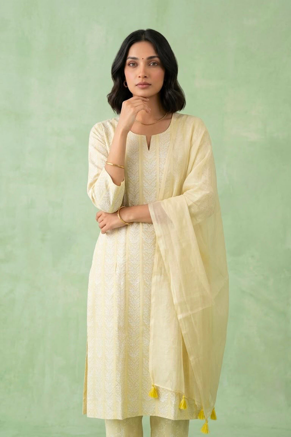 Yellow pleated suit set
