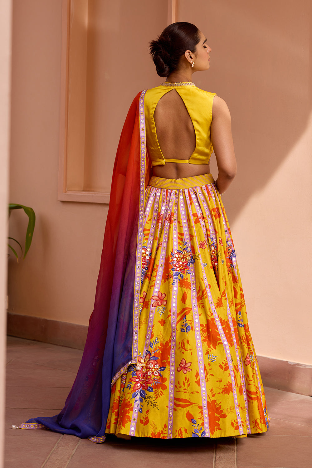 Yellow printed and embroidered lehenga set