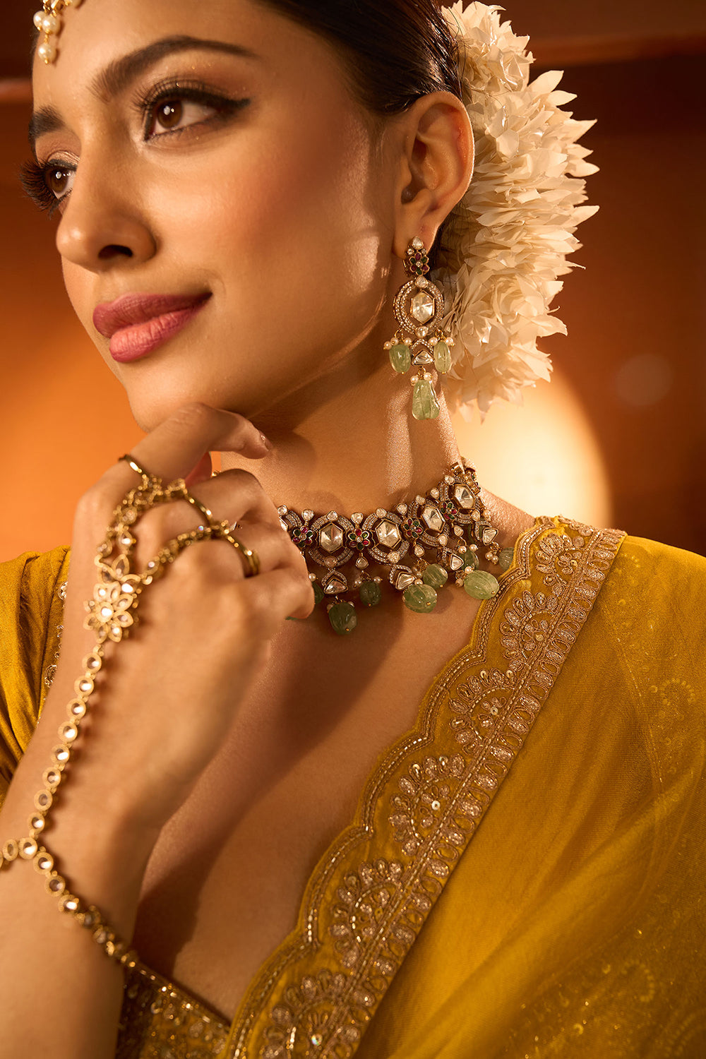 Yellow Silk Chanderi Embroidered Saree Set