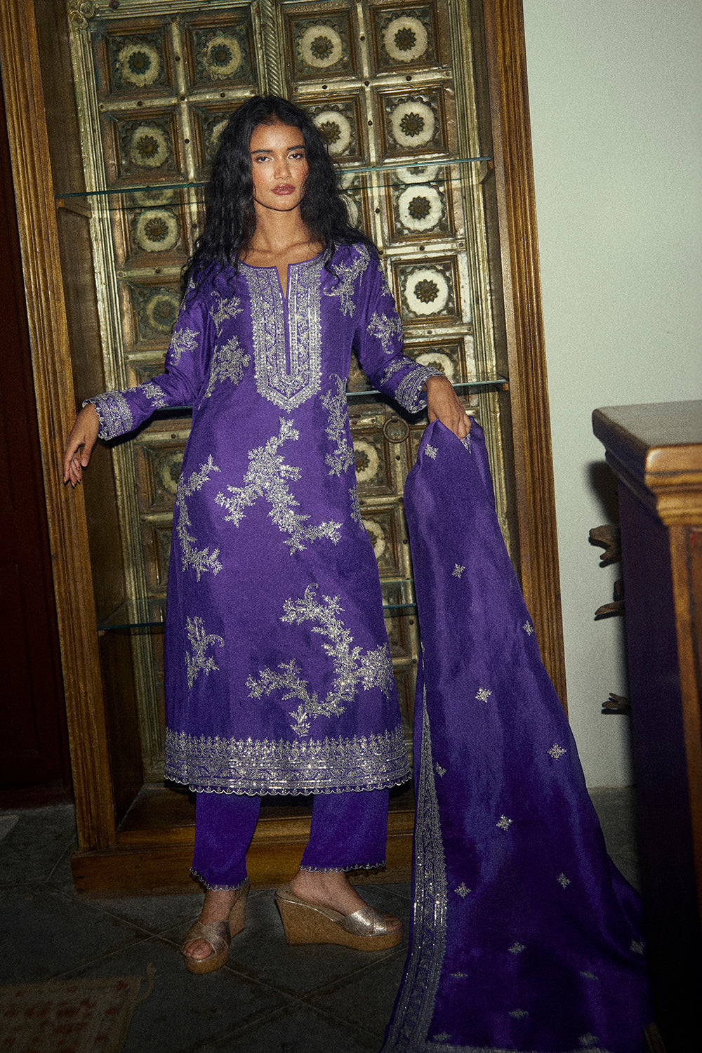 Zari Arri Work A Line Kurta Set