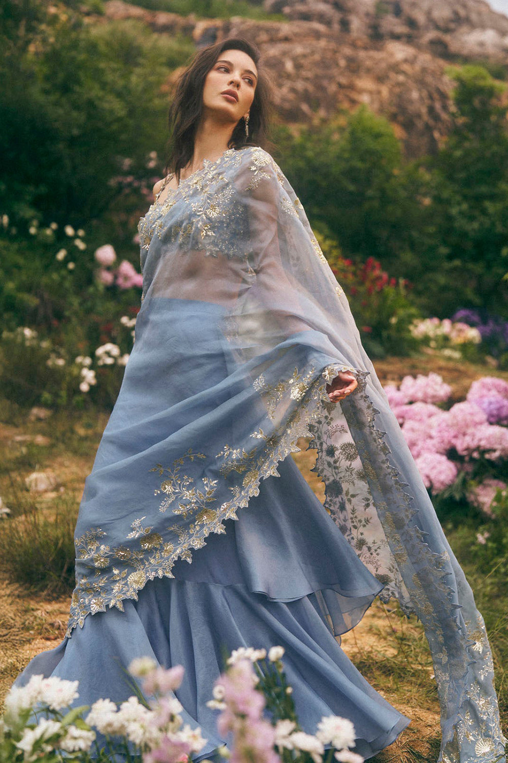 Zari Cutwork Ruffle Saree Set