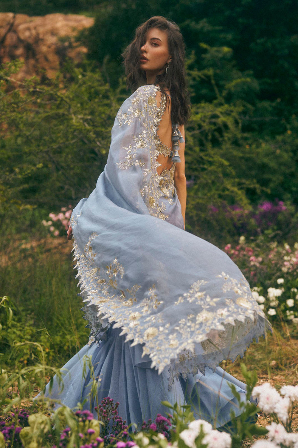 Zari Cutwork Ruffle Saree Set