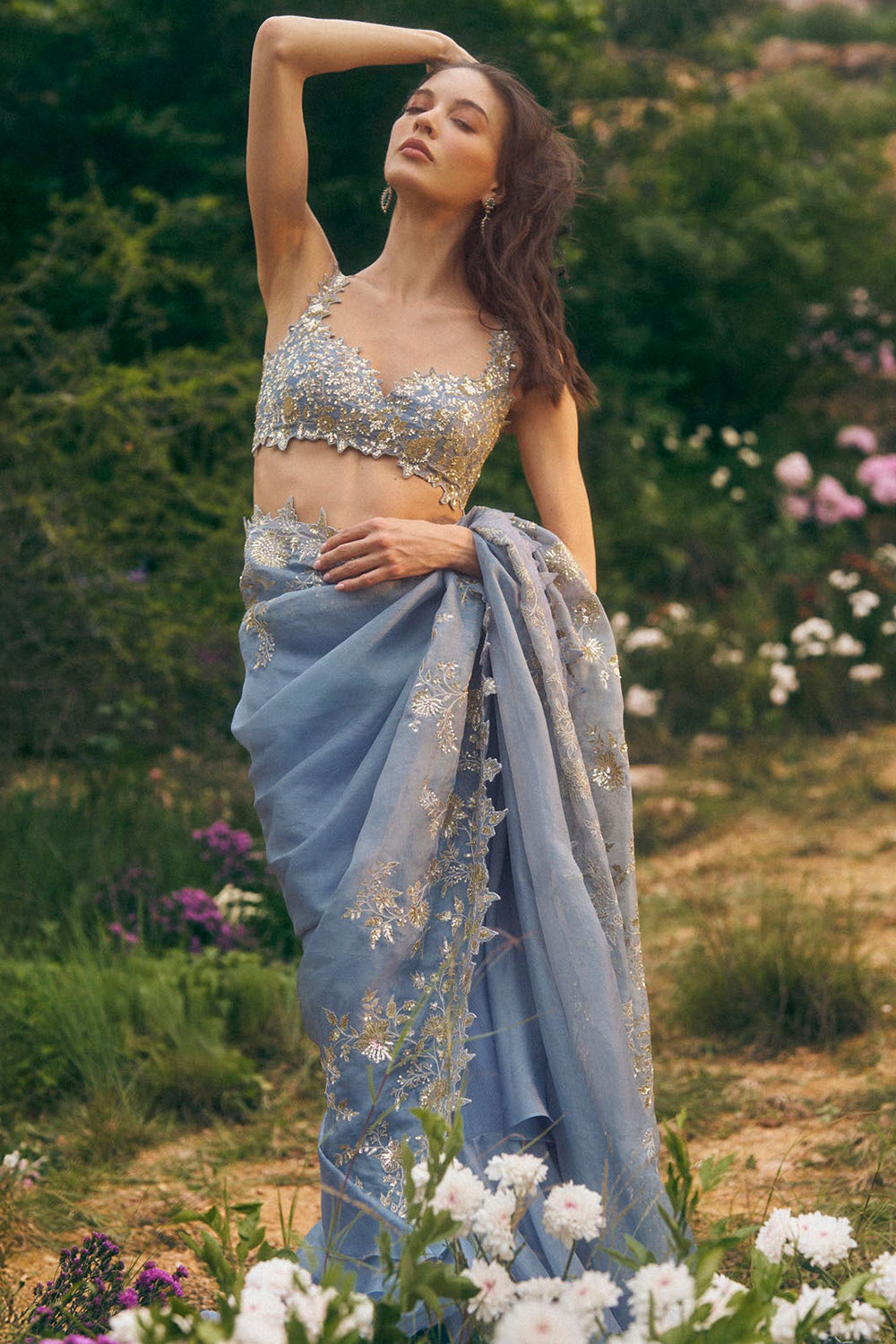 Zari Cutwork Ruffle Saree Set
