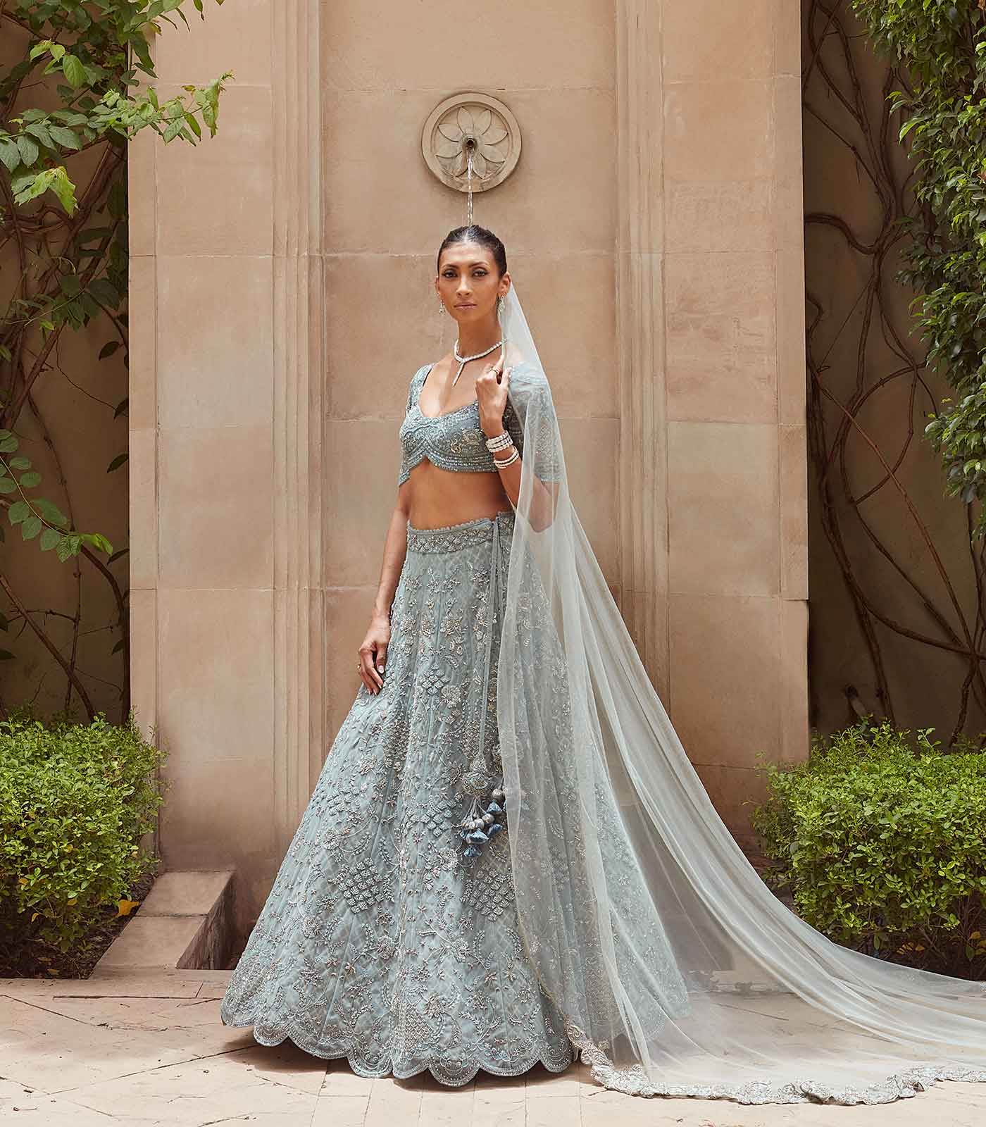 Ice Blue Embroidered Lehenga Set