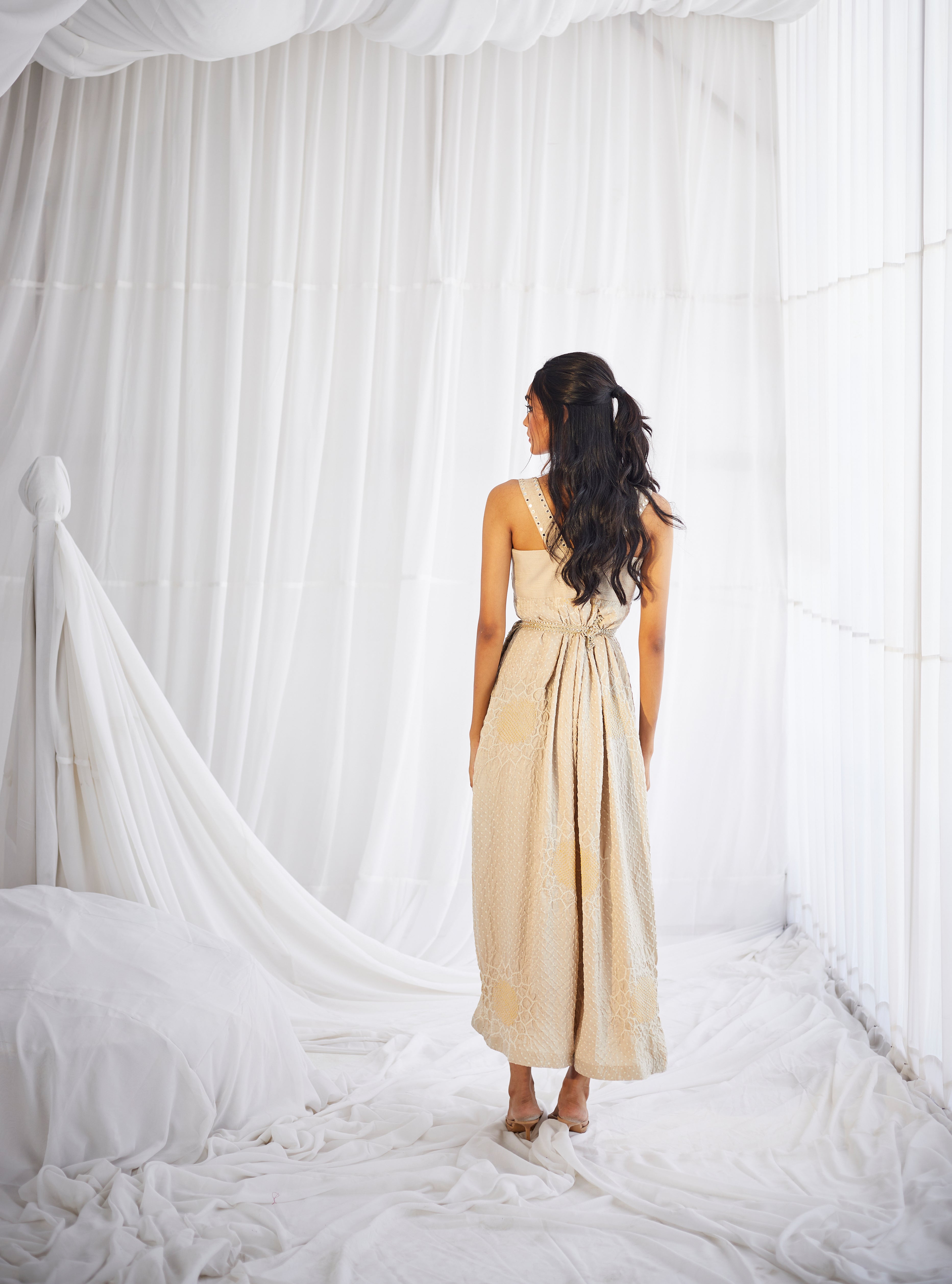 CY 29 India Bandhani Jump Suit In Sunflower Gajji Silk Bandhani Back 1