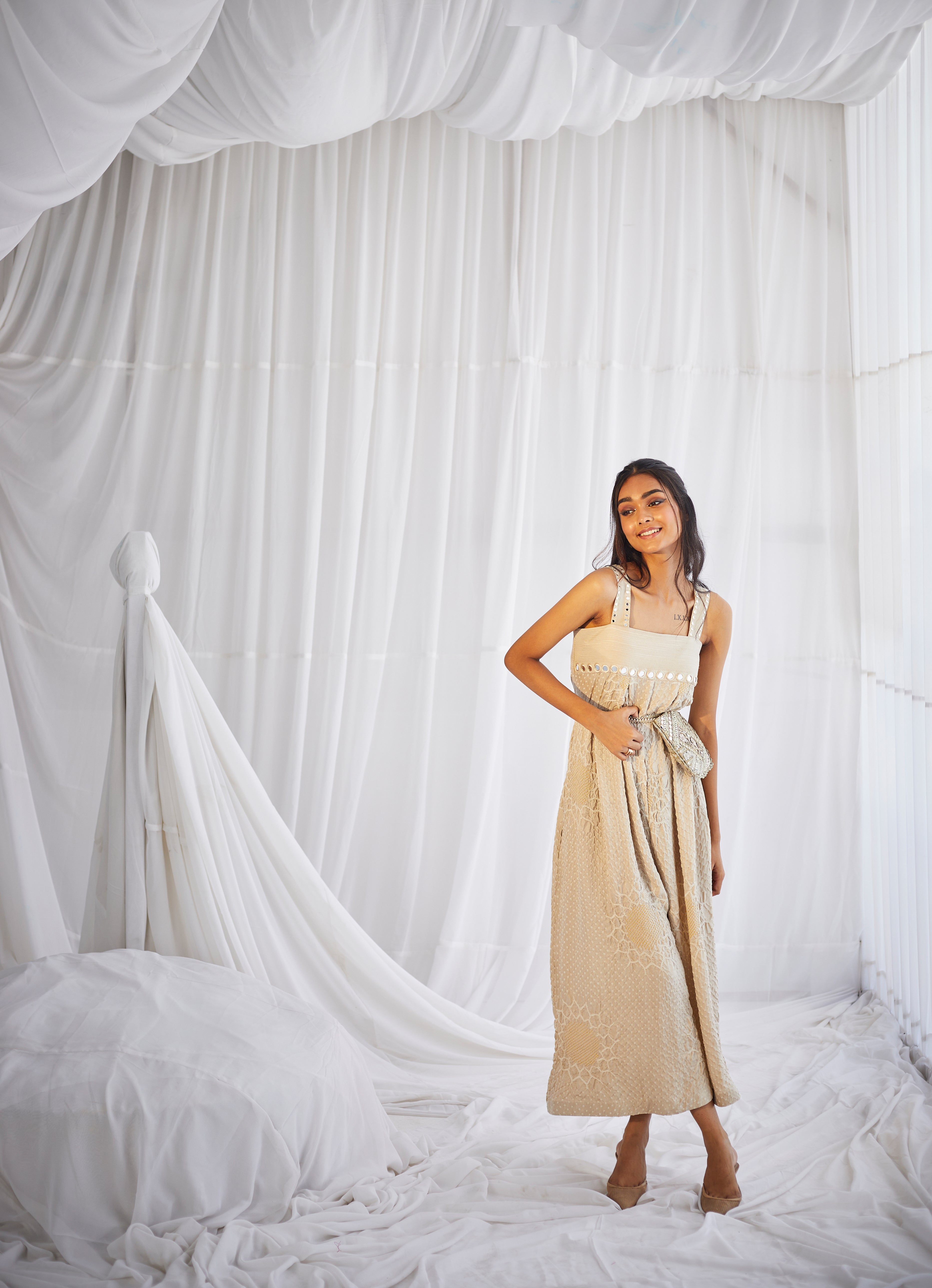 CY 29 India Bandhani Jump Suit In Sunflower Gajji Silk Bandhani Front 1