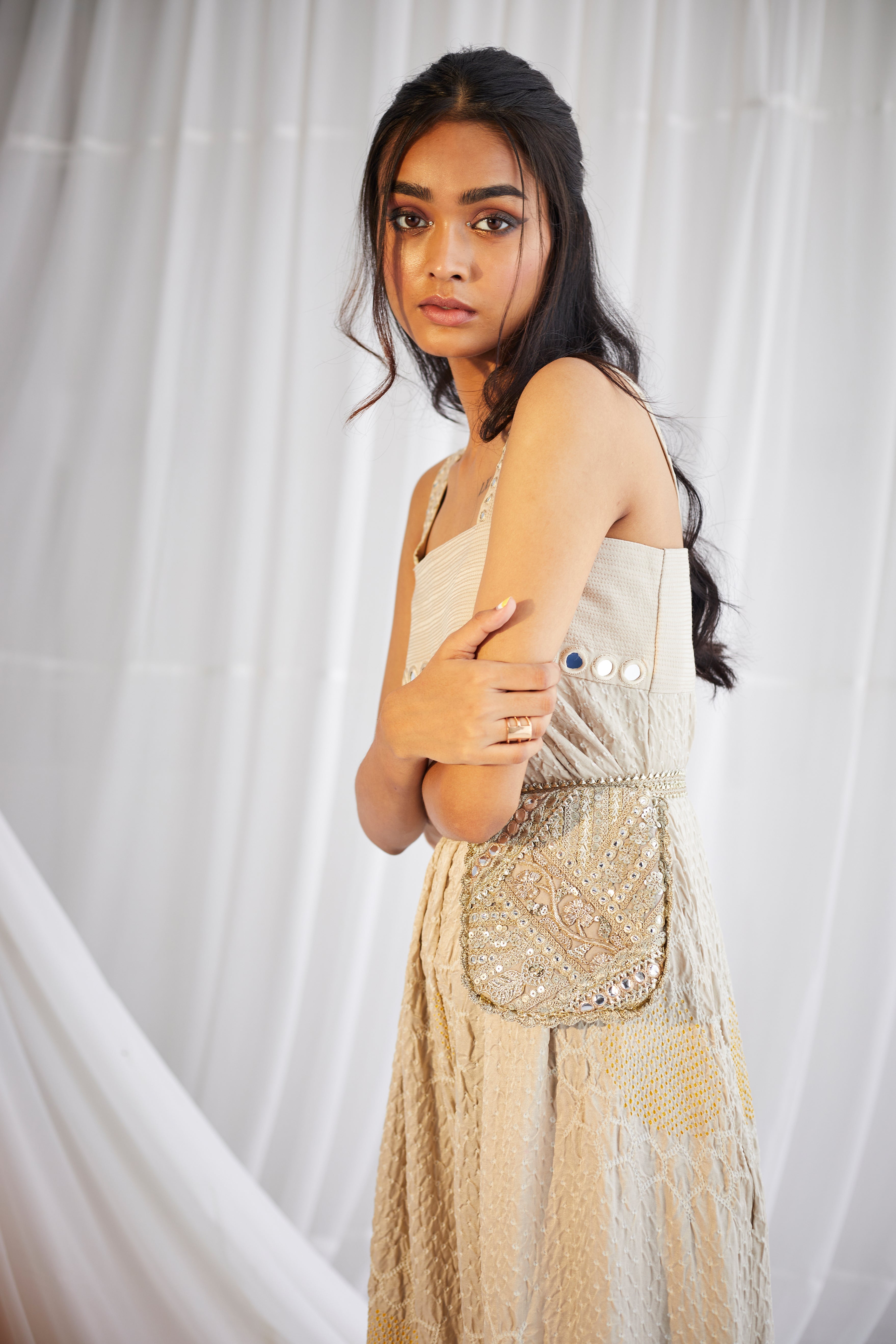 CY 29 India Bandhani Jump Suit In Sunflower Gajji Silk Bandhani Side 1