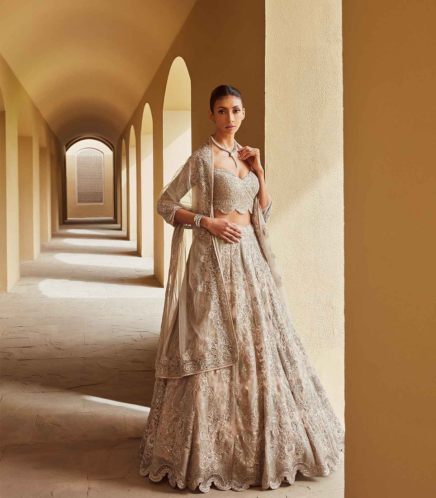 ivory Embroidered Lehenga Set