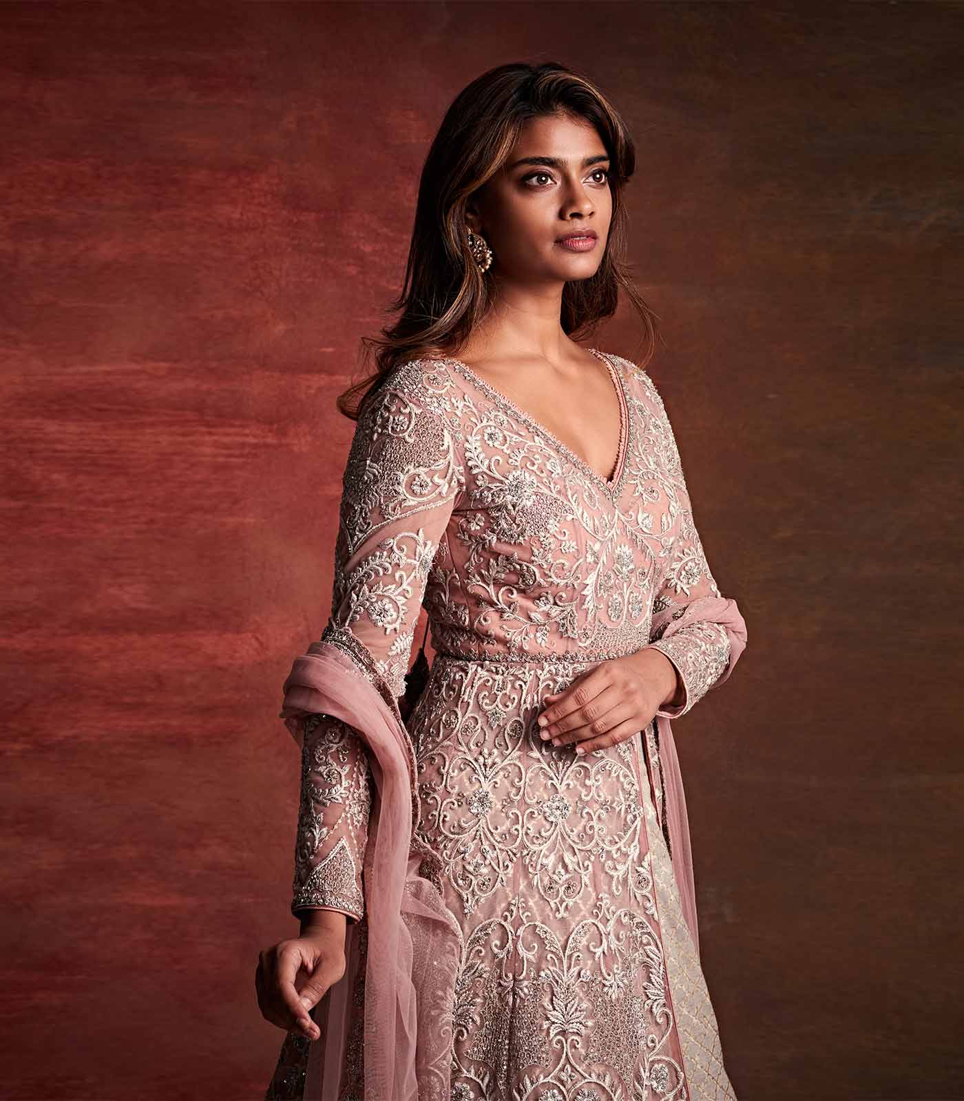 Peach Embroidered Anarkali Set