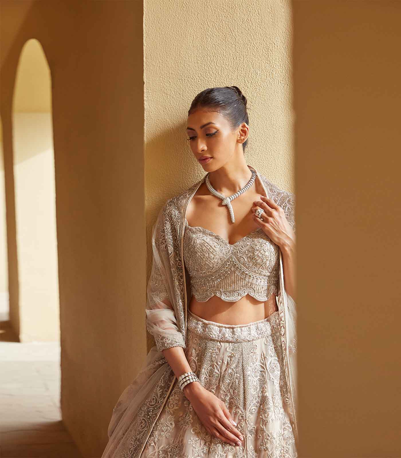 ivory Embroidered Lehenga Set