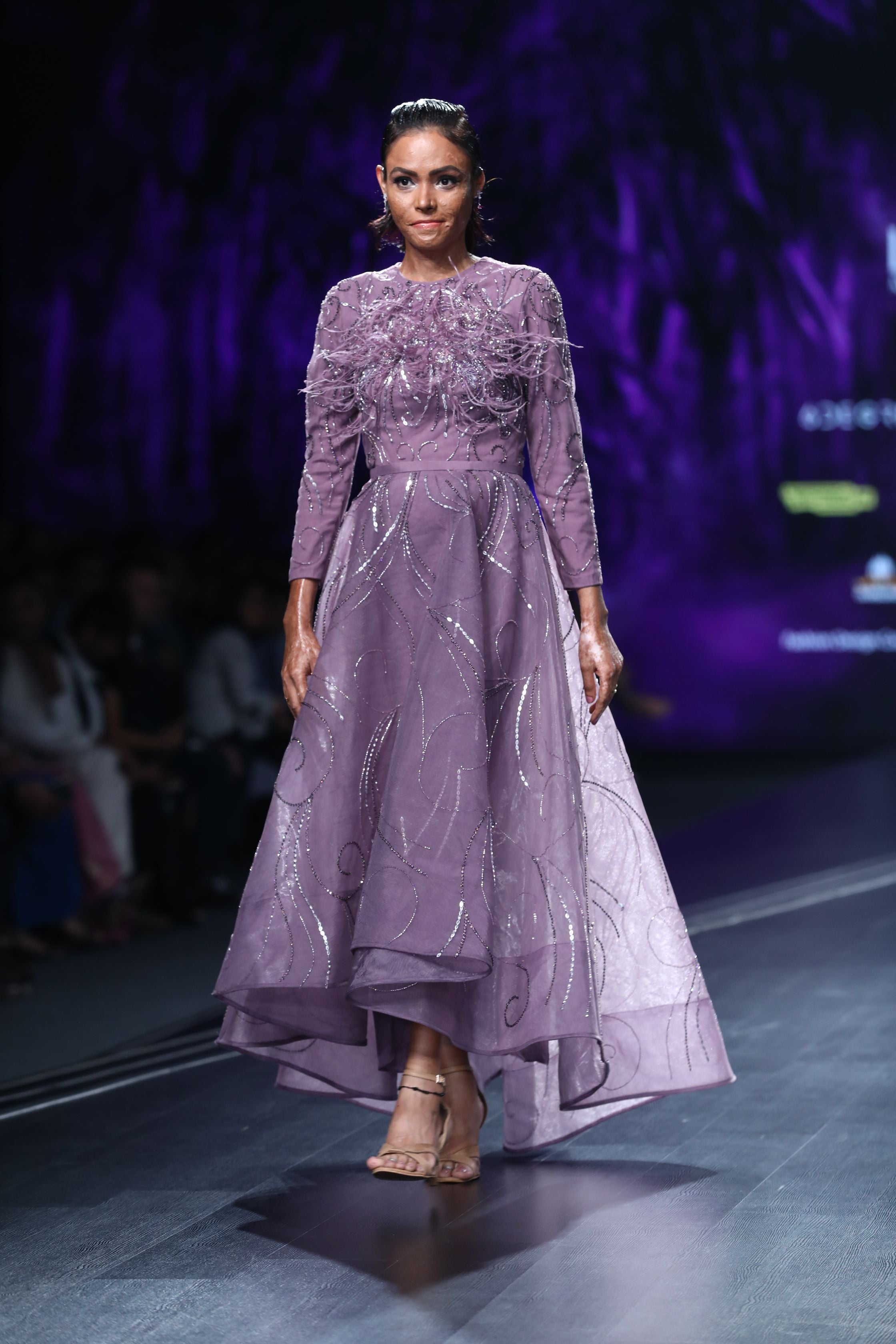 Amit GT - Lavender bird motif dress
