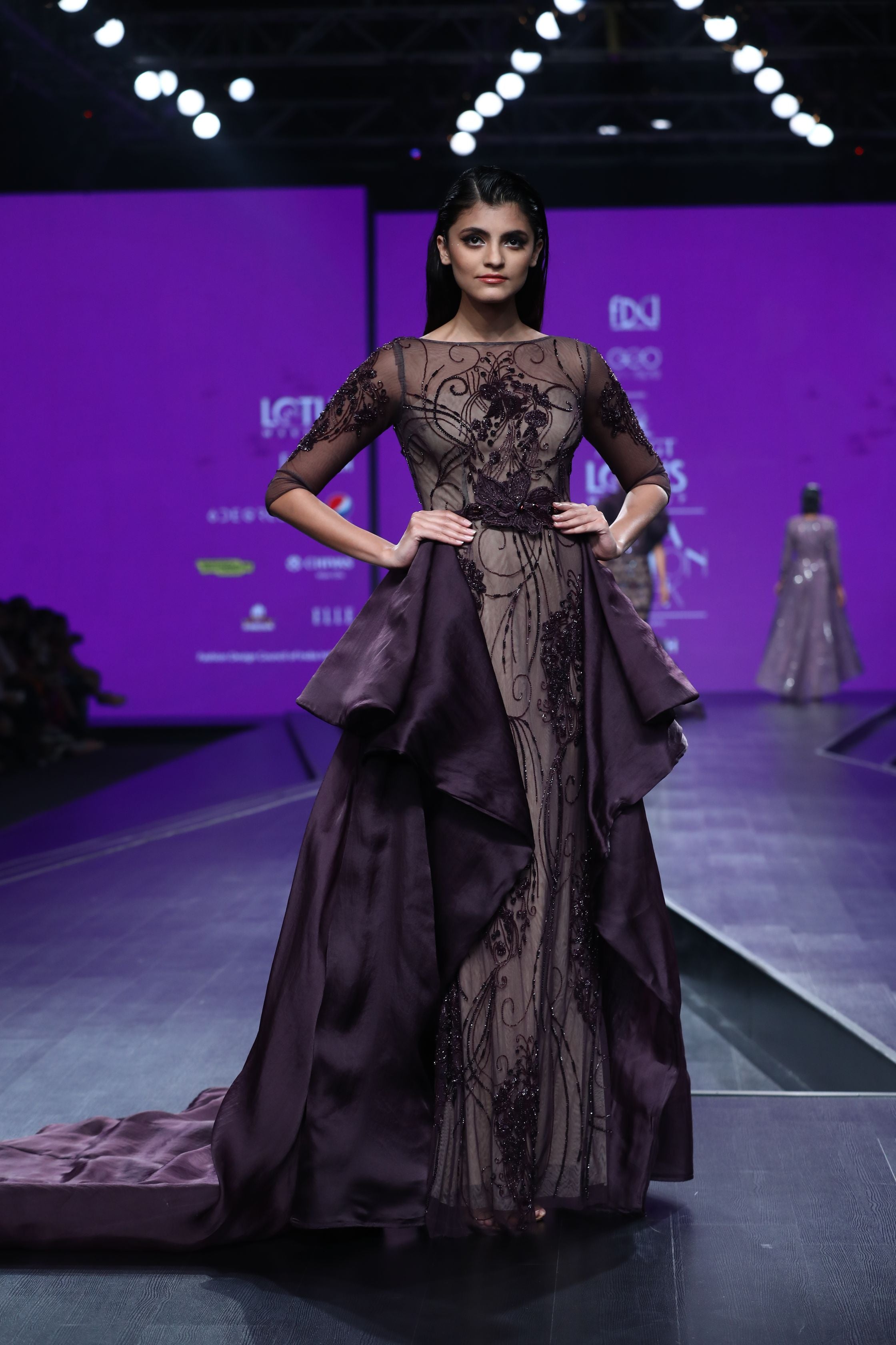 Amit GT - Bordeaux gown with bird motif