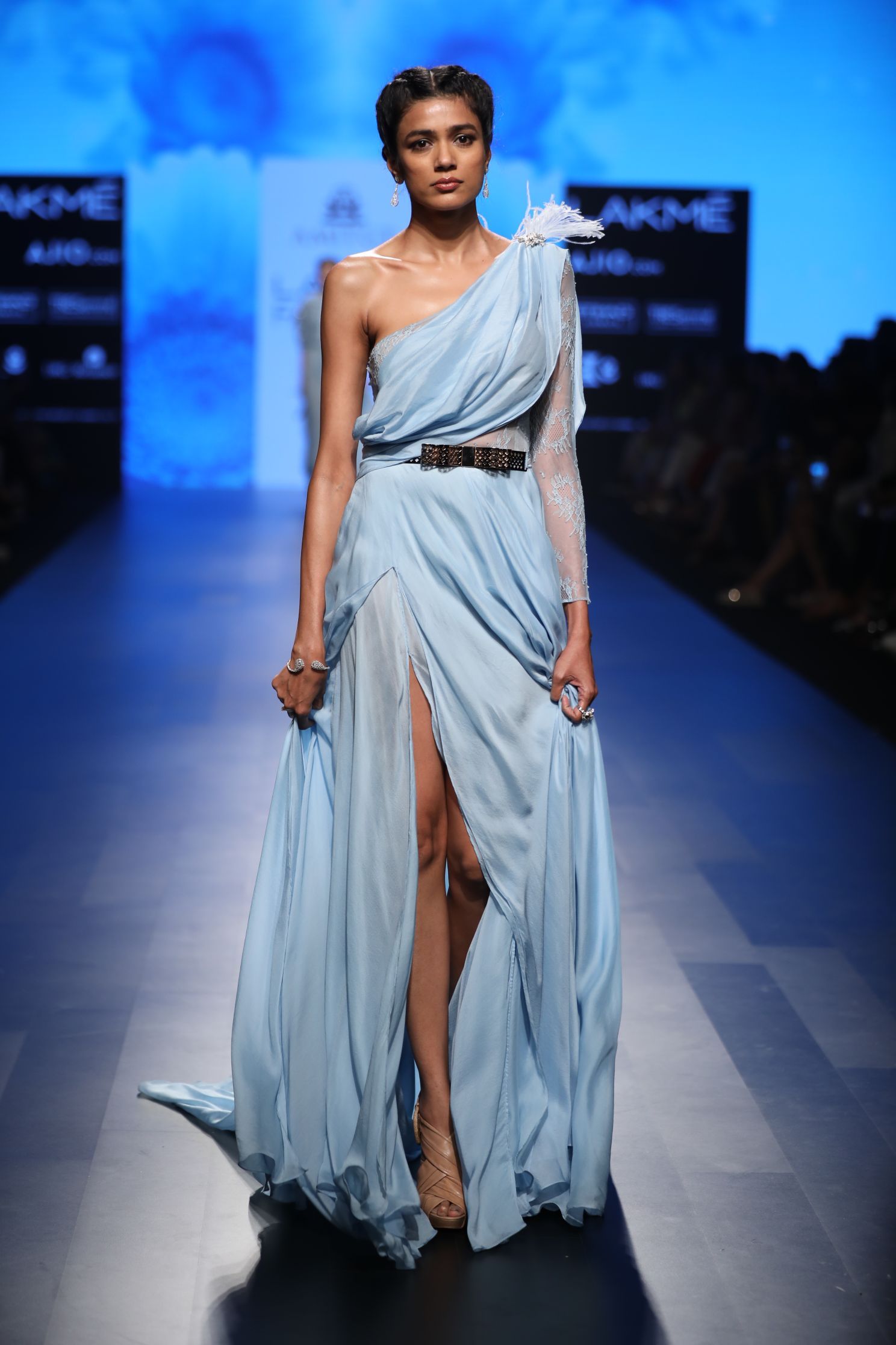 Amit GT - Light blue chiffon saree gown